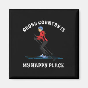 Cross Country Is My Happy Place Ski Lovers T Shirt Magnet