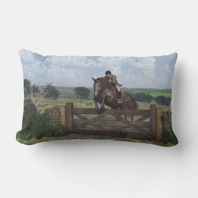 Cross Country - Jumping Horse Lumbar Throw Pillow (Front)