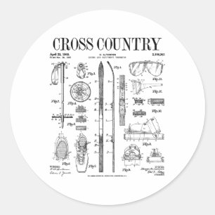 Cross Country Nordic Skiing Ski Vintage Patent Ski Classic Round Sticker
