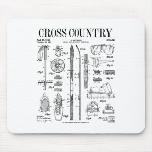 Cross Country Nordic Skiing Ski Vintage Patent Ski Mouse Mat