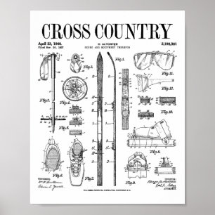 Cross Country Nordic Skiing Ski Vintage Patent Ski Poster