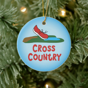 Cross Country Running - front and back Ceramic Tree Decoration