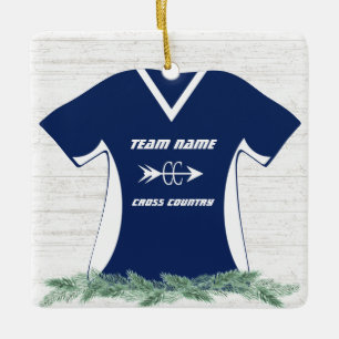 Cross Country Running Shirt Blue with Photo Ceramic Ornament
