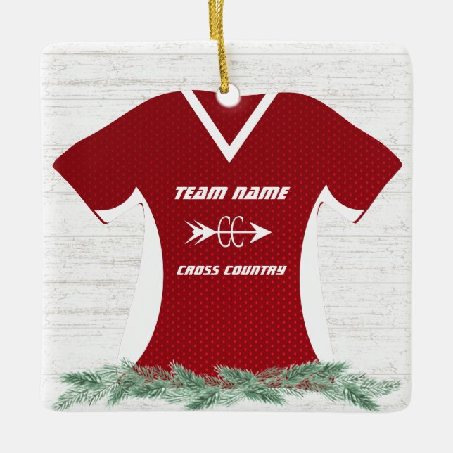 Cross Country Running Shirt Red with Photo Ceramic Ornament (Front)