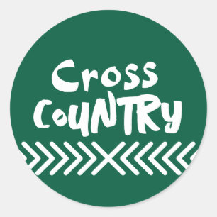 cross country running typography green and white classic round sticker