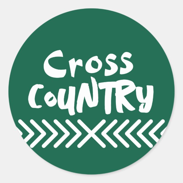 cross country running typography green and white classic round sticker (Front)