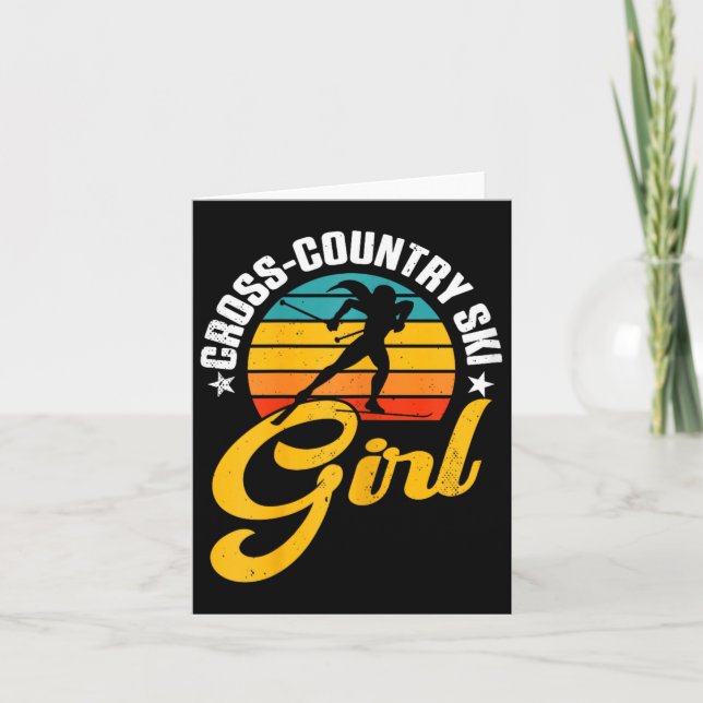 Cross Country Ski Girl Retro Winter Sports Skier B Card (Front)