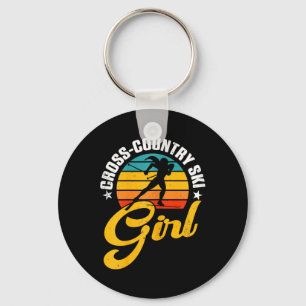 Cross Country Ski Girl Retro Winter Sports Skier B Key Ring