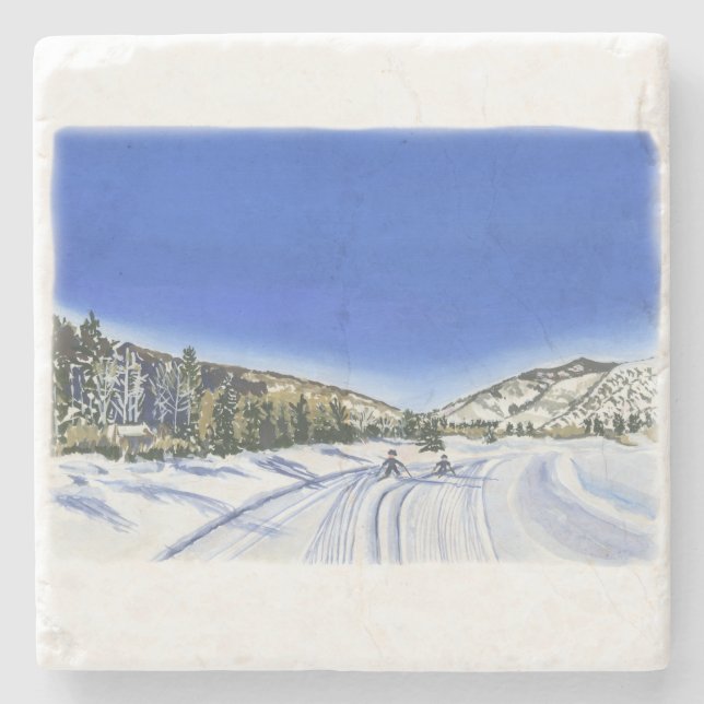 cross country ski scene on a coaster (Front)