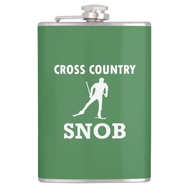 Cross Country Ski Snob (White Logo) Hip Flask (Front)