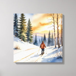 Cross Country Skier In Winter Woods Canvas Print