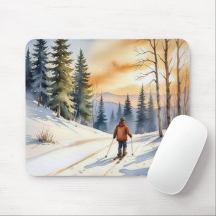 Cross Country Skier In Winter Woods Mouse Mat