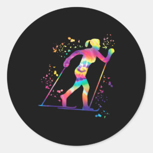 Cross country skier nordic xc skiing classic round sticker