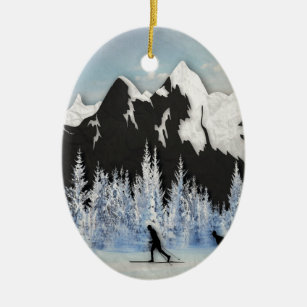 Cross Country Skiing Ceramic Tree Decoration