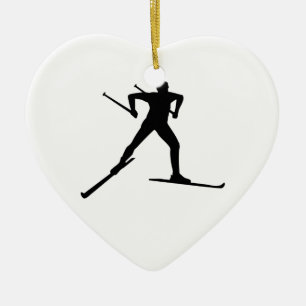 Cross country skiing ceramic tree decoration