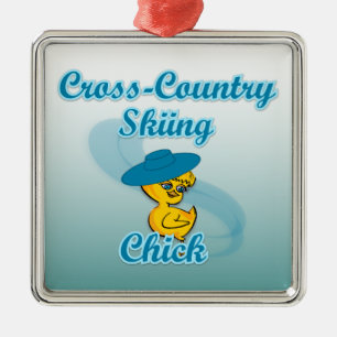 Cross-Country Skiing Chick #3 Metal Tree Decoration