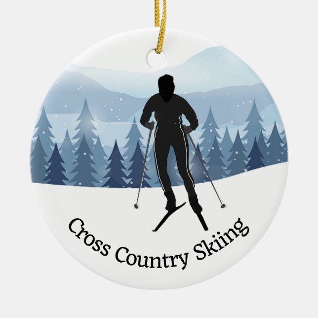 Cross Country Skiing Design Ceramic Ornament (Front)