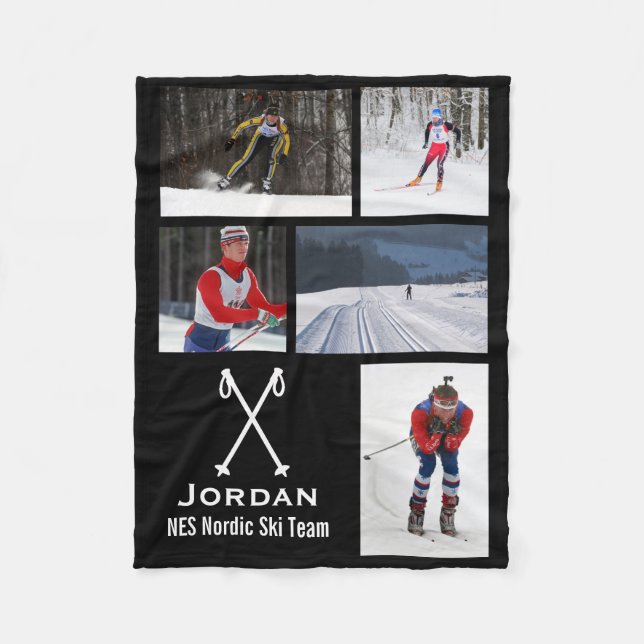 Cross Country Skiing Nordic Racing Photo Collage Fleece Blanket (Front)