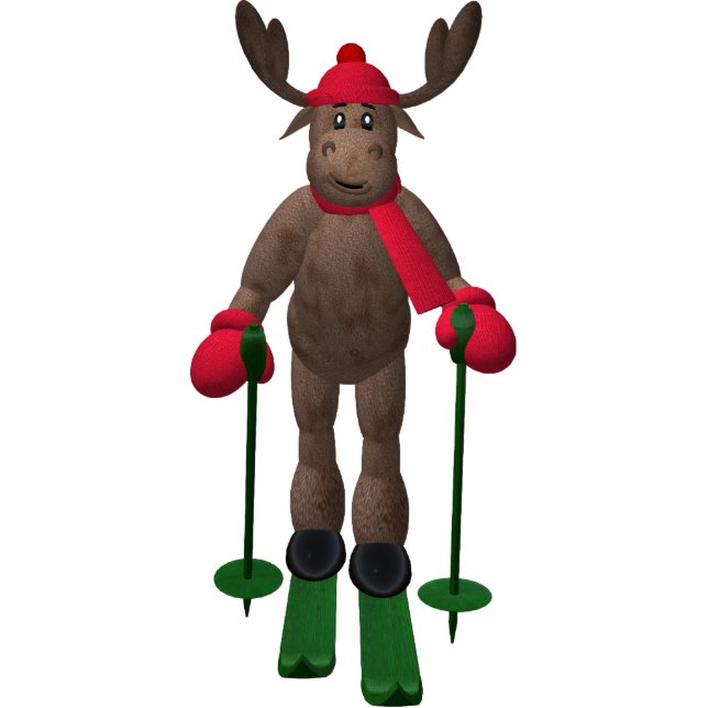 Cross-Country Skiing Whimsical Reindeer Photo Sculpture Decoration (Front)