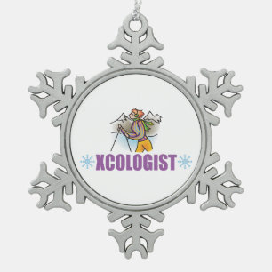 Cross Country Skiing, Women Snowflake Pewter Christmas Ornament