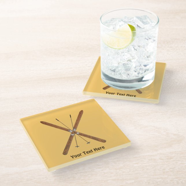 Cross-Country Skis And Poles Glass Coaster (Angled)
