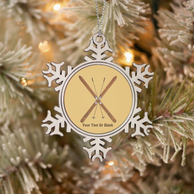 Cross-Country Skis And Poles Snowflake Pewter Christmas Ornament (Tree)