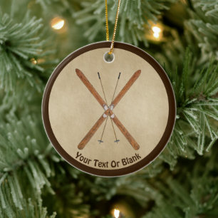 Cross-Country Skis On Old Paper Ceramic Tree Decoration