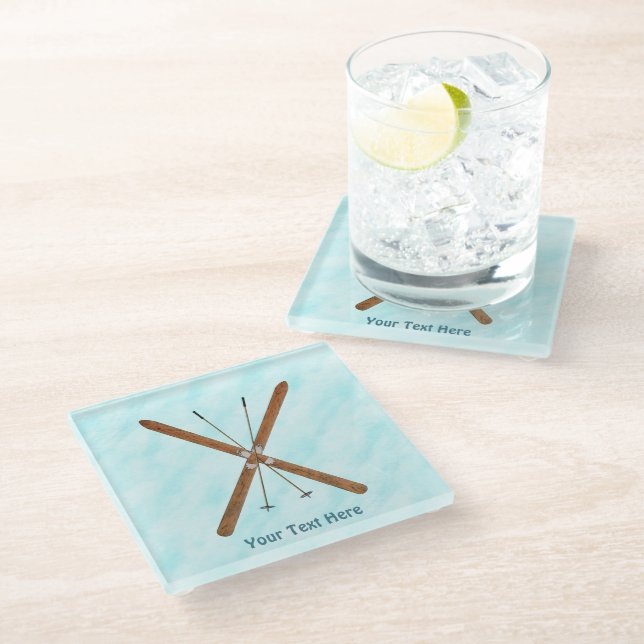 Cross-Country Skis On Snow Glass Coaster (Angled)