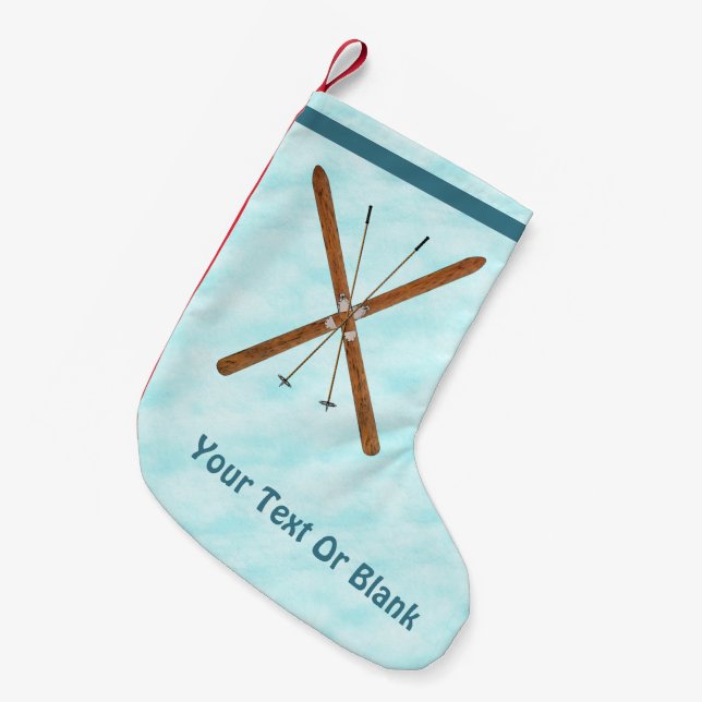 Cross-Country Skis On Snow Small Christmas Stocking (Front (Hanging))