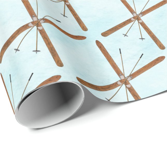 Cross-Country Skis On Snow Wrapping Paper (Roll Corner)