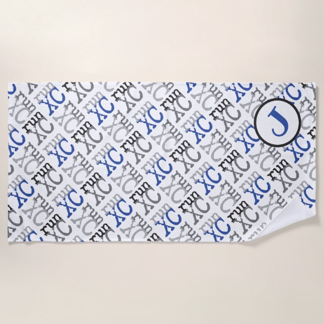 Cross Country XC Run Monogram Blue Beach Towel (Front)