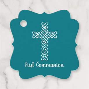 Cross Dark Teal Communion Baptism Christening Favour Tags