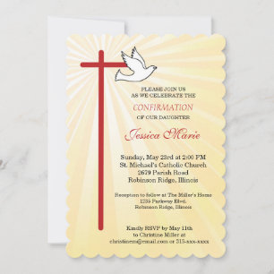 Cross Dove Scallop Gold Rays Daughter Confirmation Invitation