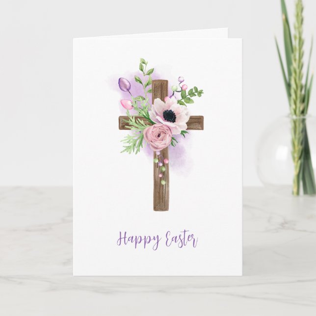 Cross Easter Cards - Purple Rose Christian Cards (Front)
