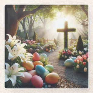 Cross/Easter egg/Lilly  Glass Coaster