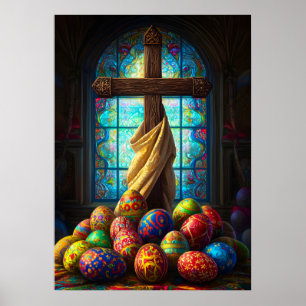 Cross Easter Eggs Jesus Religious Poster