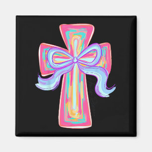Cross Easter Pink Brushstroke He Is Risen Coquette Magnet
