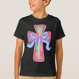 Cross Easter Pink Brushstroke He Is Risen Coquette T-Shirt