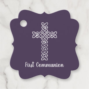 Cross Eggplant Communion Baptism Christening Favour Tags