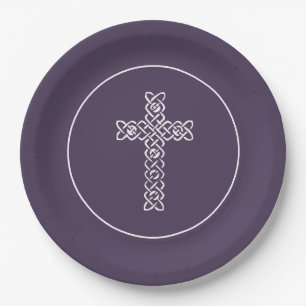 Cross Eggplant Communion Baptism Christening Paper Plate