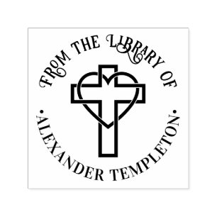 Cross Entwined Heart “From the Library of” Book Self-inking Stamp