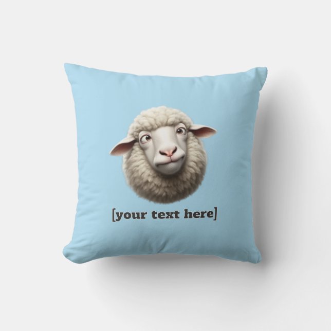 Cross-Eyed Sheep Illustration Custom Text Cushion (Front)