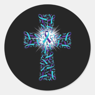 Cross Faith Suicide Prevention Awareness Ribbon Su Classic Round Sticker