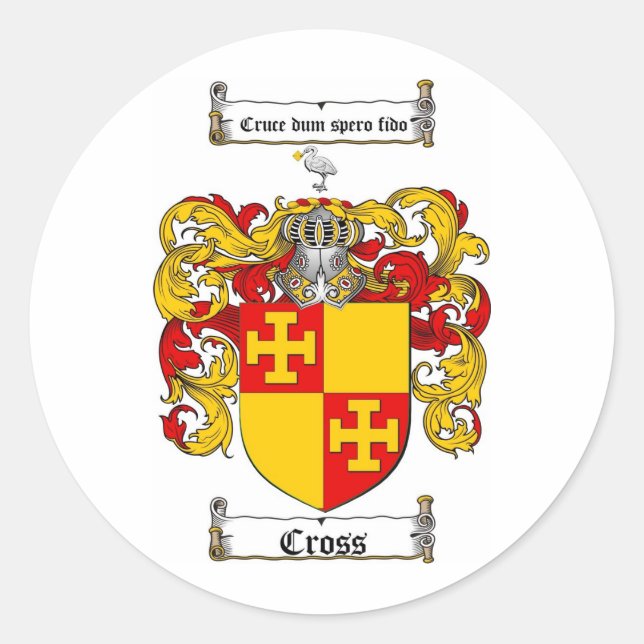 CROSS FAMILY CREST -  CROSS COAT OF ARMS CLASSIC ROUND STICKER (Front)