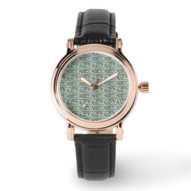 Cross Filigree Design Green Pattern Watch (Front)