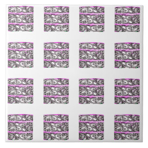 Cross Filigree Design Purple Silver Pattern Tile