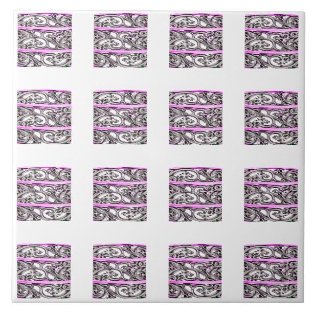 Cross Filigree Design Purple Silver Pattern Tile (Front)