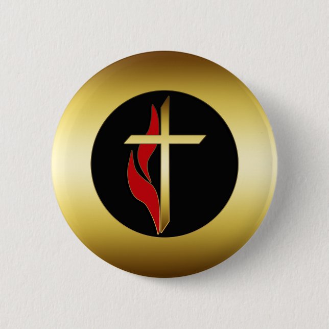 CROSS & FLAME 6 CM ROUND BADGE (Front)