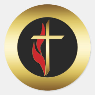 CROSS & FLAME CLASSIC ROUND STICKER