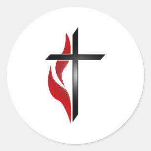 CROSS & FLAME CLASSIC ROUND STICKER